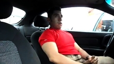 Hairy Latino bud jacks off in his car
